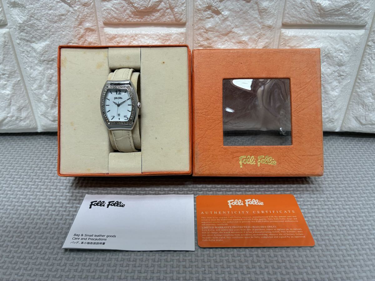 ◆Folli Follie◆フォリフォリ◆腕時計◆アナログ◆レディース◆クオーツ◆トノー型◆レザーバンド◆ラインストーン◆箱あり◆W005302