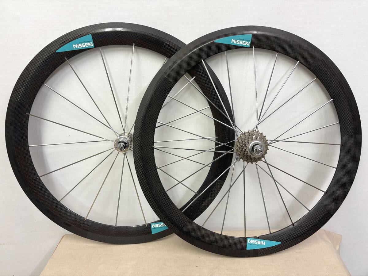 D-486/NISSEKI カーボン/チタン ホイール 前輪後輪セット① 700c + SHIMANO DURA-ACE/現状品/ニッセキ CARBON TITANIUM 自転車 パーツ 部品