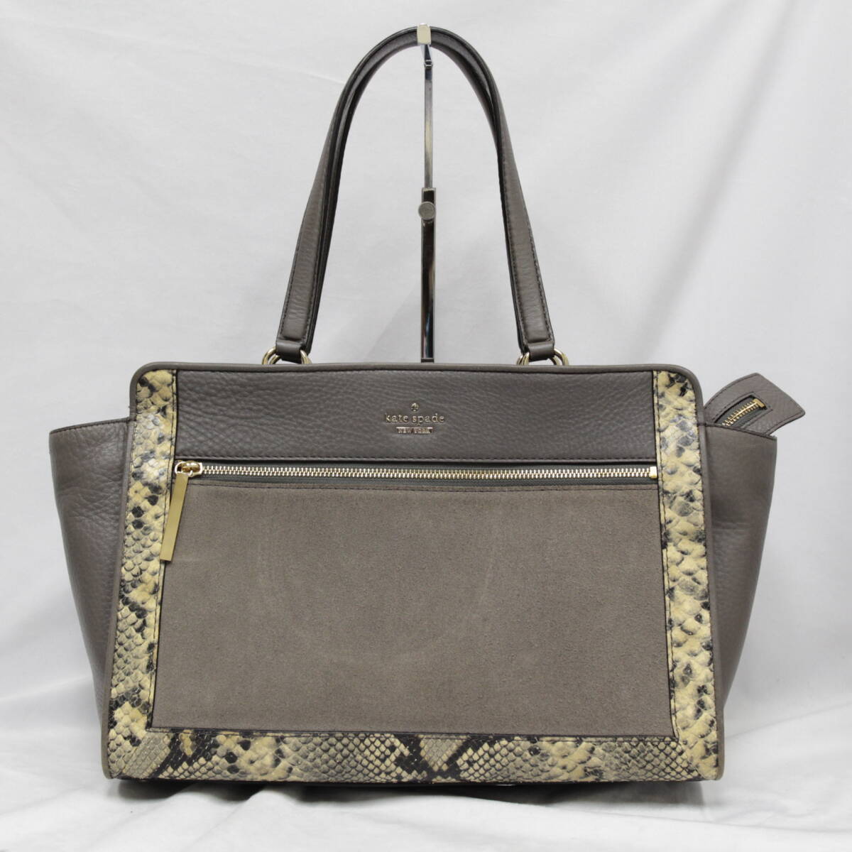 kate spade ケイトスペード エキゾチック パイソン トートバッグ ハンドバッグ グレー系 蛇 レザー 2603-N0053M(NT)