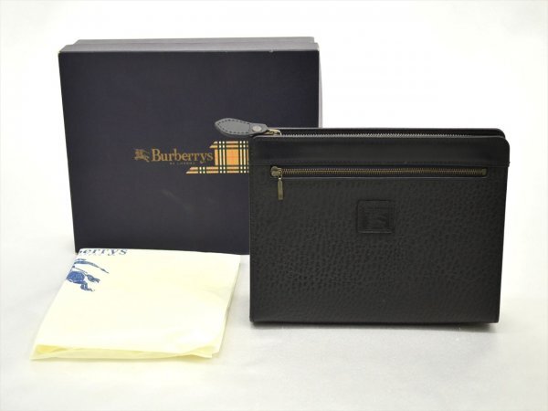 KM756●中古美品!!●Burberrys バーバリー　レザークラッチバッグ セカンドバッグ　ブラック　ブランド箱付き