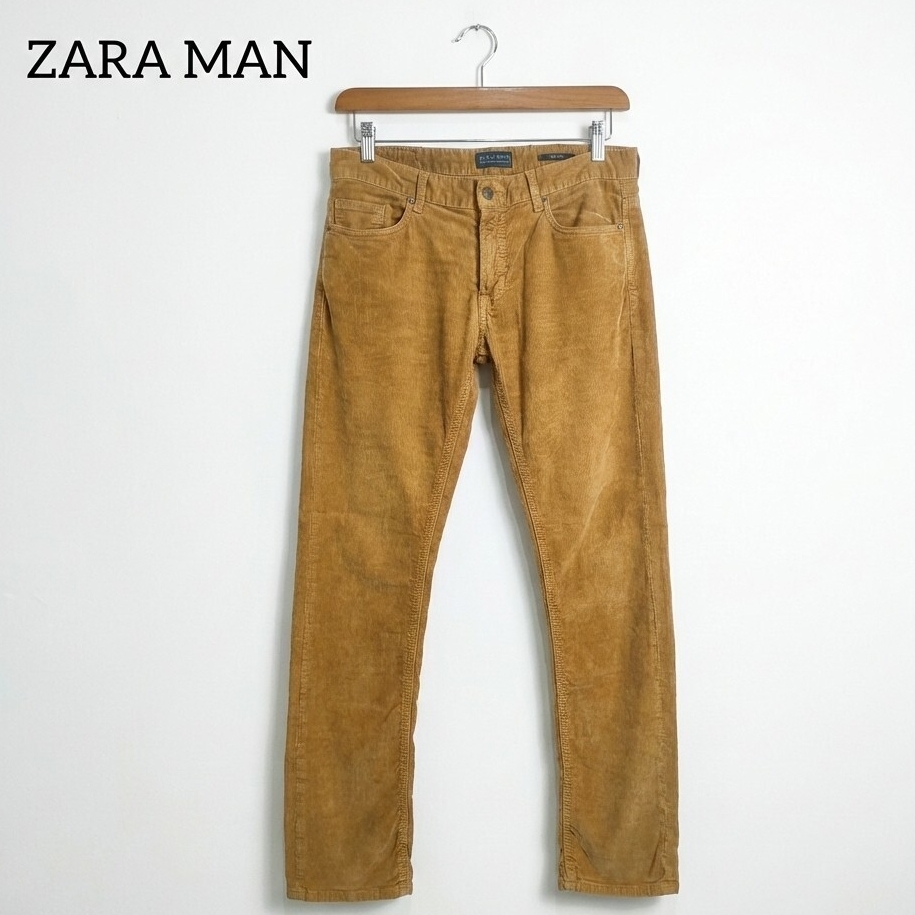 ZARA MAN ザラマン コーデュロイパンツ スリムフィット ストレッチ キャメルブラウン アメカジ カジュアル サイズUSA32 L相当