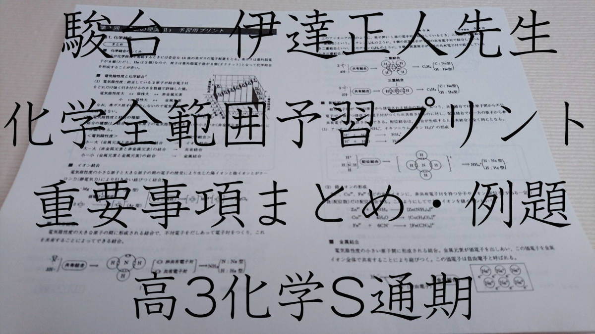 駿台　伊達正人先生　高3化学S通期　化学全範囲予習プリント集　駿台　鉄緑会　河合塾　東進　東大京大　Z会