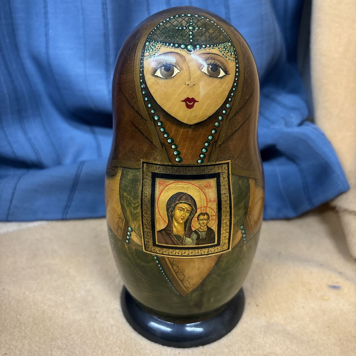 1994年製　作家名あり　ロシア　マトリョーシカ　人形　木製人形　置物　オブジェ　コレクション　キリスト　ハンドメイド　民芸品　武42