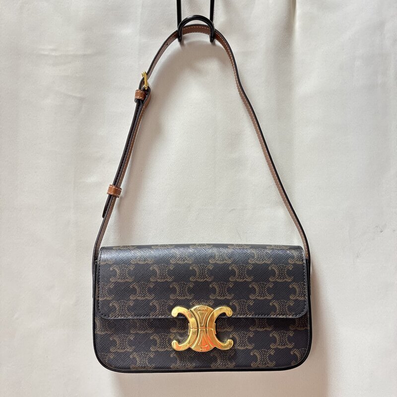 極美品 セリーヌ CELINE 194142CUZ.04LU ショルダーバッグ クロード トリオンフ ブラウン PVC レザー IW603BA10CLN_B60