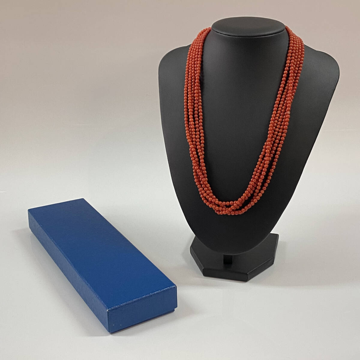 [60]260129-10340-1484 SK1000 赤珊瑚 5連ネックレス SILVER 刻印 サンゴ 全長約51cm アクセサリー 小物 ケース付