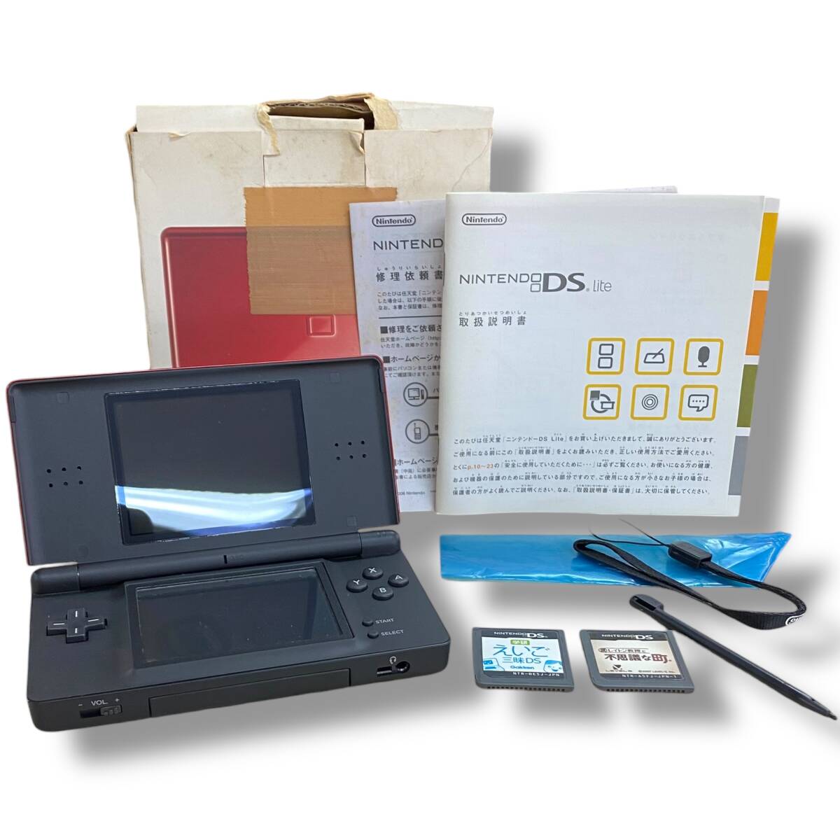 [60]260305-12616-1161 TS700 NINTENDO DS Lite USG-001 レッド 赤 任天堂 ゲーム機 ソフト付き 