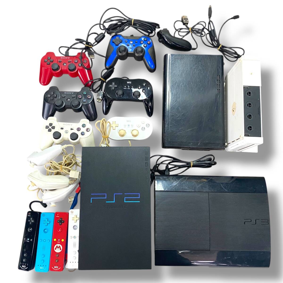 [140]260302-10735-4748 SA500 ゲーム機 まとめ プレステ2 プレステ3 Wii WiiU 本体 コントローラー 大量 通電動作未確認 現状品