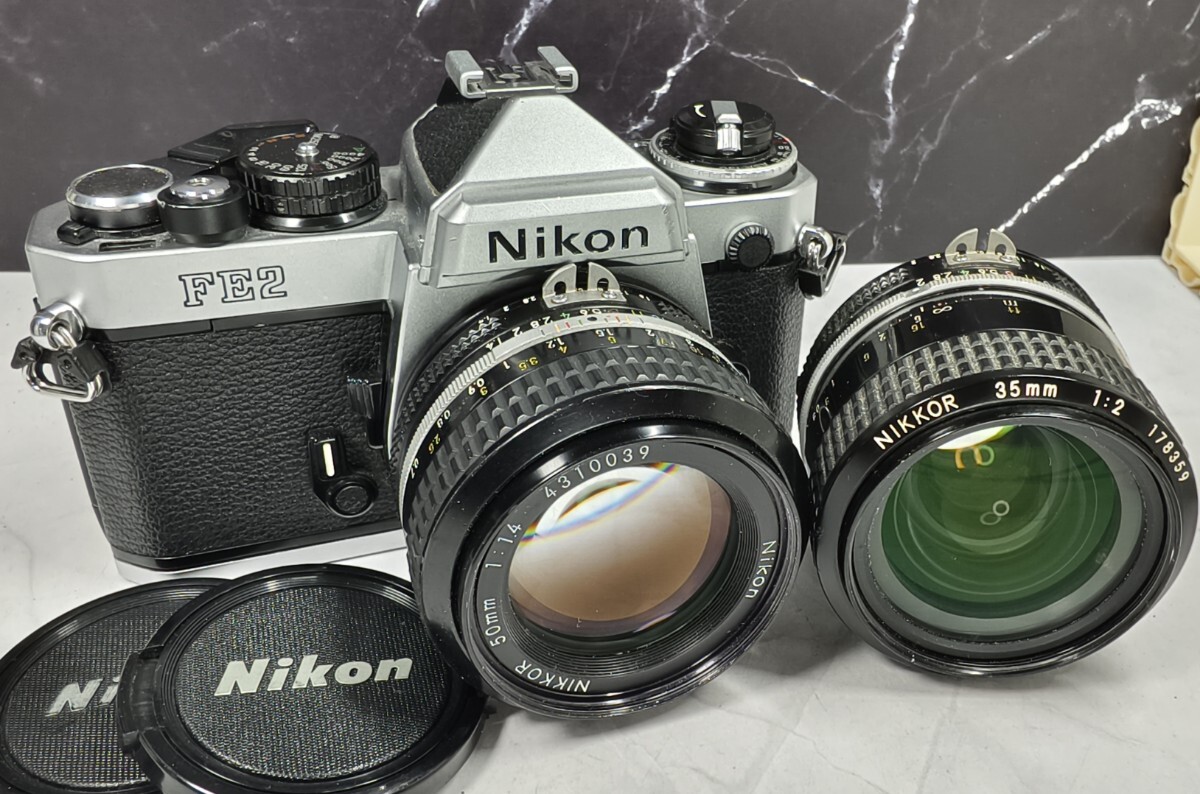 【終活整理】Nikon FE2＋Ai NIKKOR 50mm f1.4＋35mm f2 大口径単焦点2本セット 各動作良好 露出計OK 光学良好 最高速度1/4000sec搭載モデル
