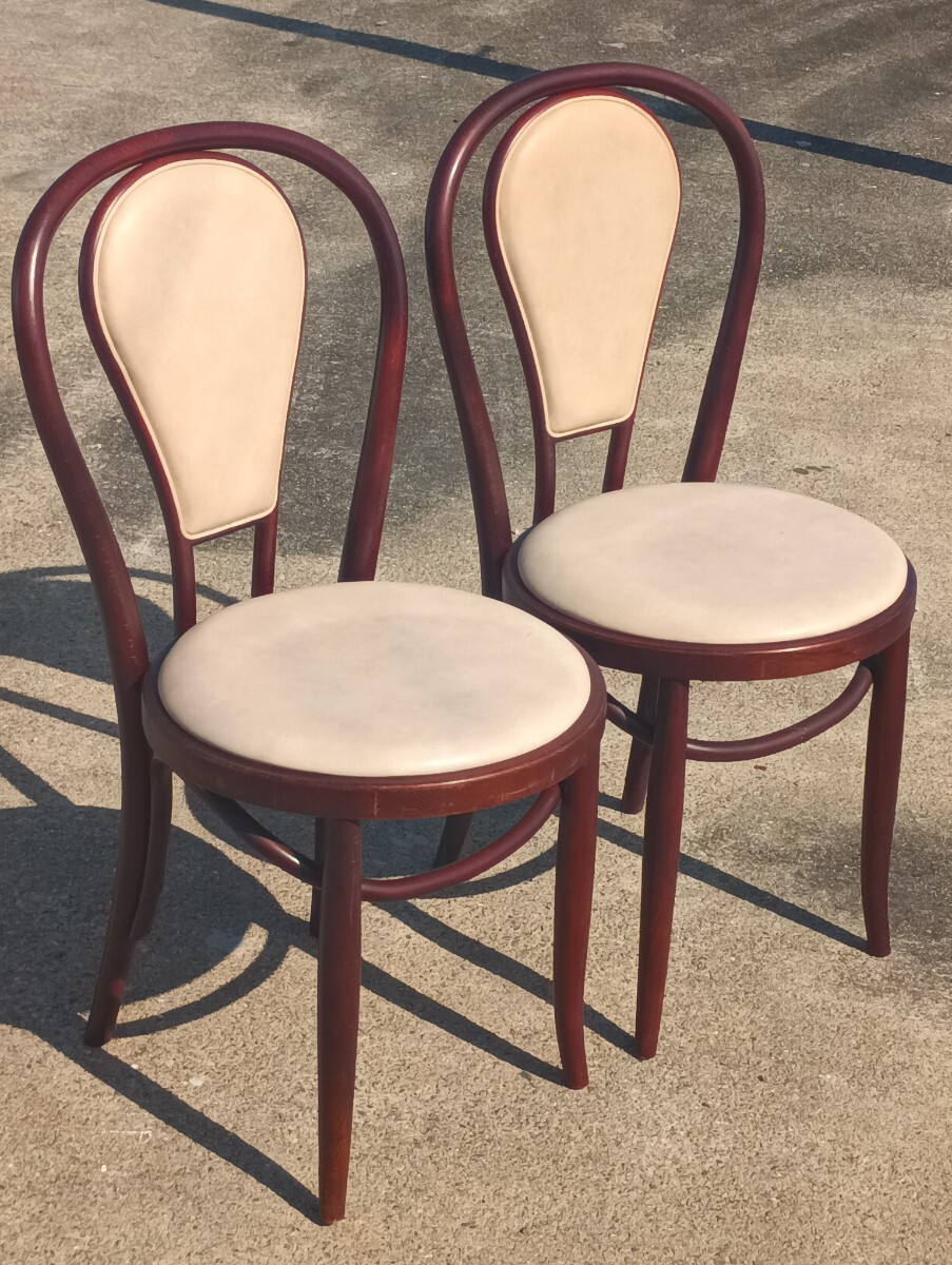 USED 希少 秋田木工 曲げ木 椅子 2脚セット ダイニング 背当てクッション付 ベントウッドチェア 喫茶店 什器 ビンテージ ガタつき無 A16738