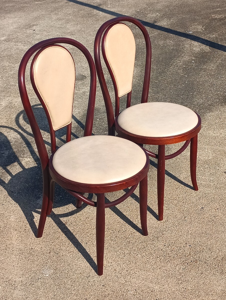 USED 希少 秋田木工 曲げ木 椅子 2脚セット ダイニング 背当てクッション付 ベントウッドチェア 喫茶店 什器 ビンテージ ガタつき無 A16739