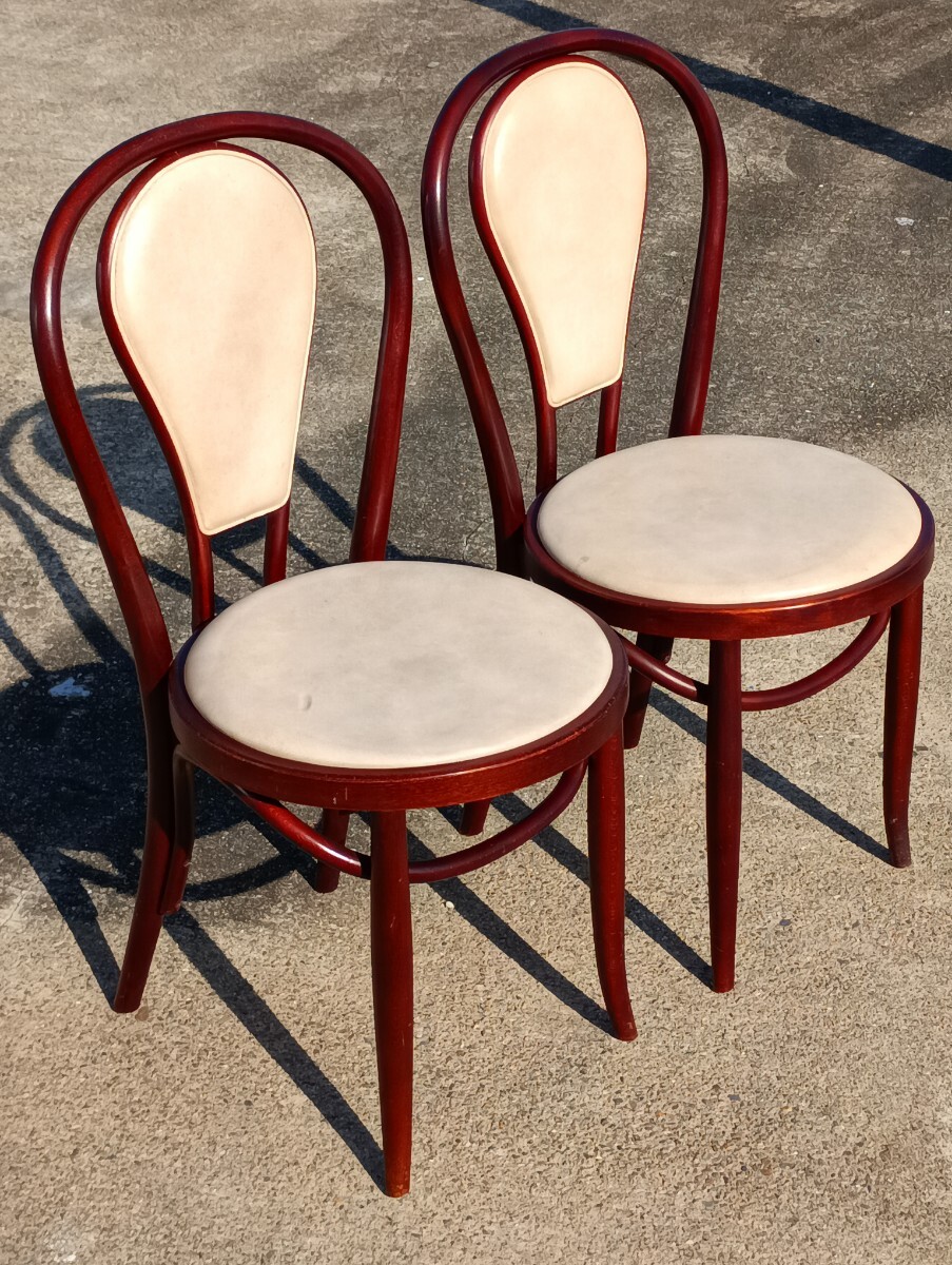 USED 希少 秋田木工 曲げ木 椅子 2脚セット ダイニング 背当てクッション付 ベントウッドチェア 喫茶店 什器 ビンテージ ガタつき無 A16741