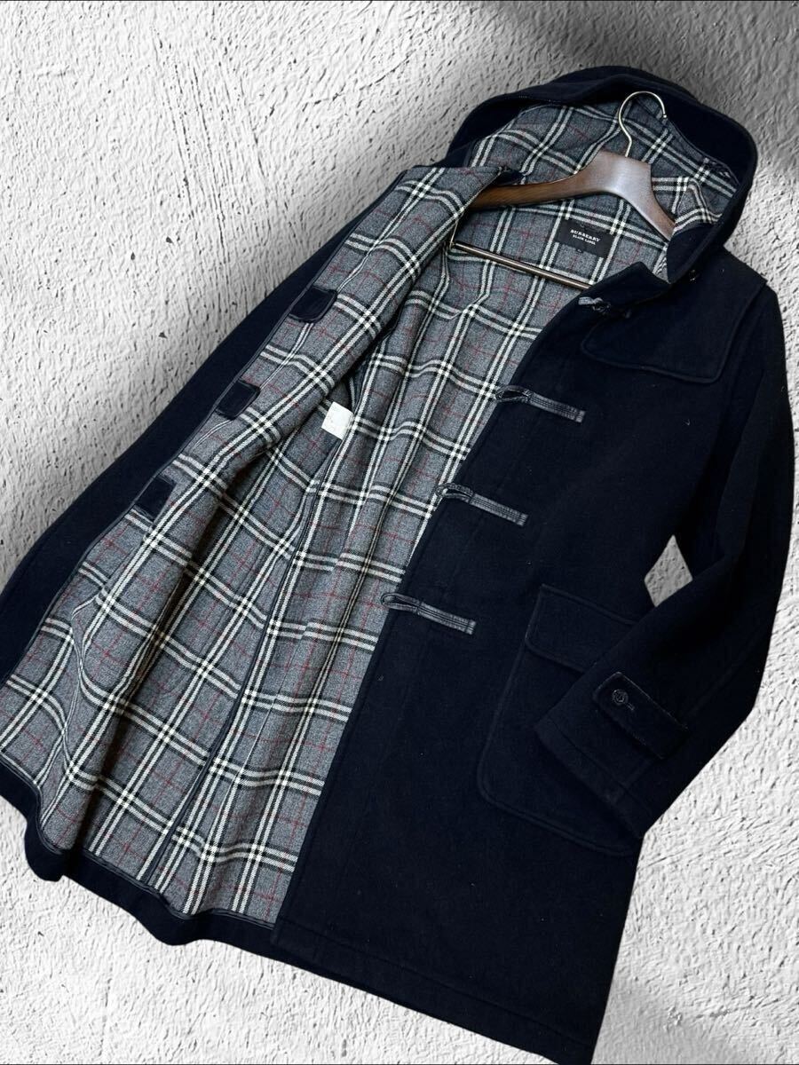 NB02 極希少LLサイズ!!!【BURBERRY BLACK LABEL/バーバリーブラックレーベル】羊毛 メルトン 水牛角トグル ダッフルコート ロング丈 メンズ