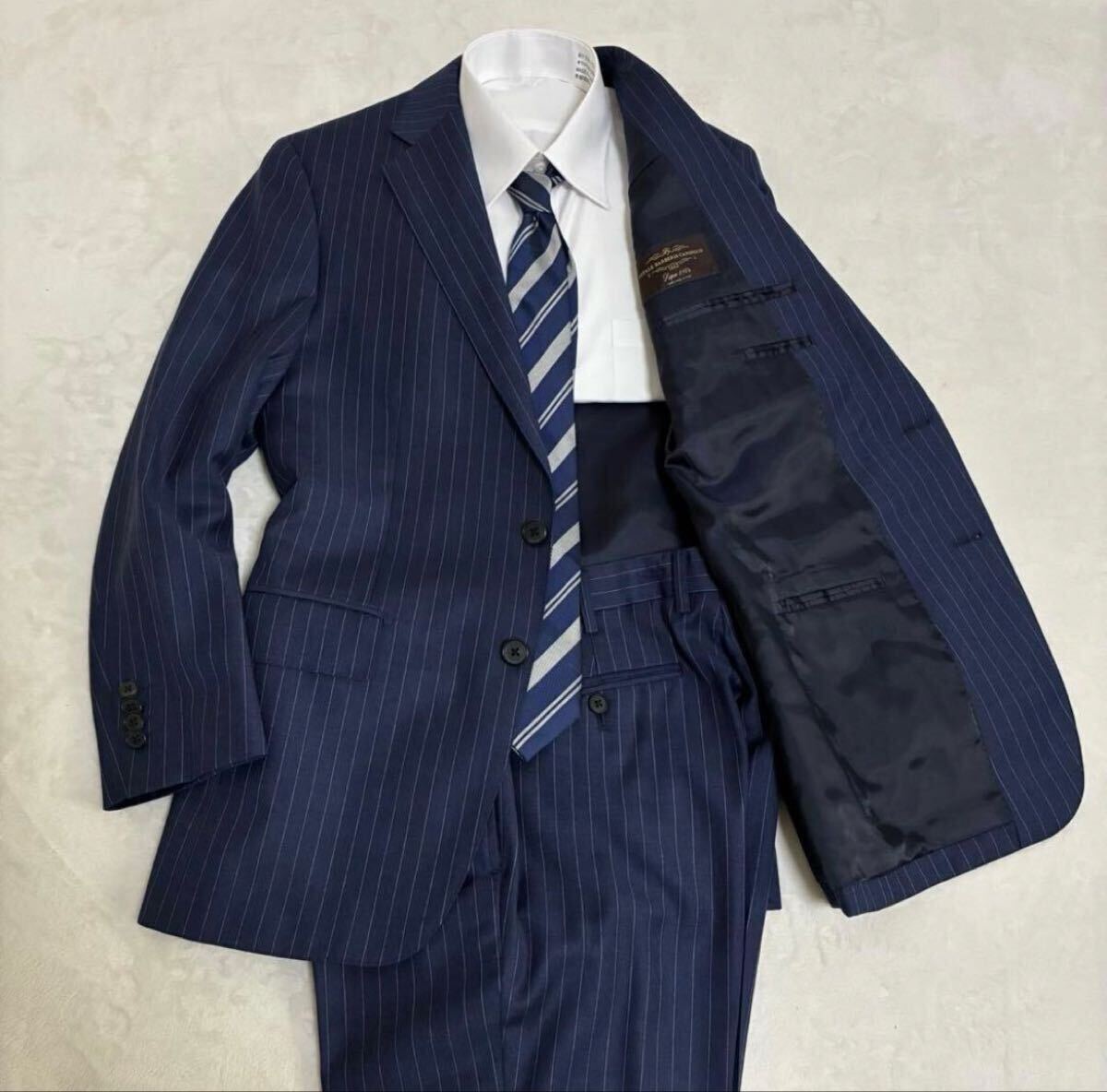 1円～　 BARNEYS NEW YORK　バーニーズニューヨーク カノニコ セットアップ スーツ ネイビー 紺 ストライプ　ビジネス　フォーマル