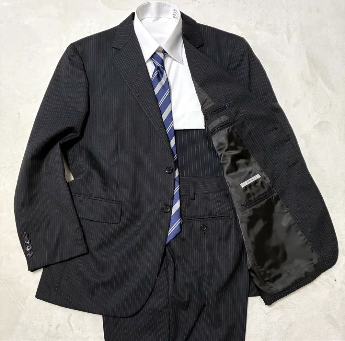 １円～　Lloyd Club ロイドクラブ セットアップ 洗える スーツ ブラック ストライプ メンズ ビジネス フォーマル スーツ
