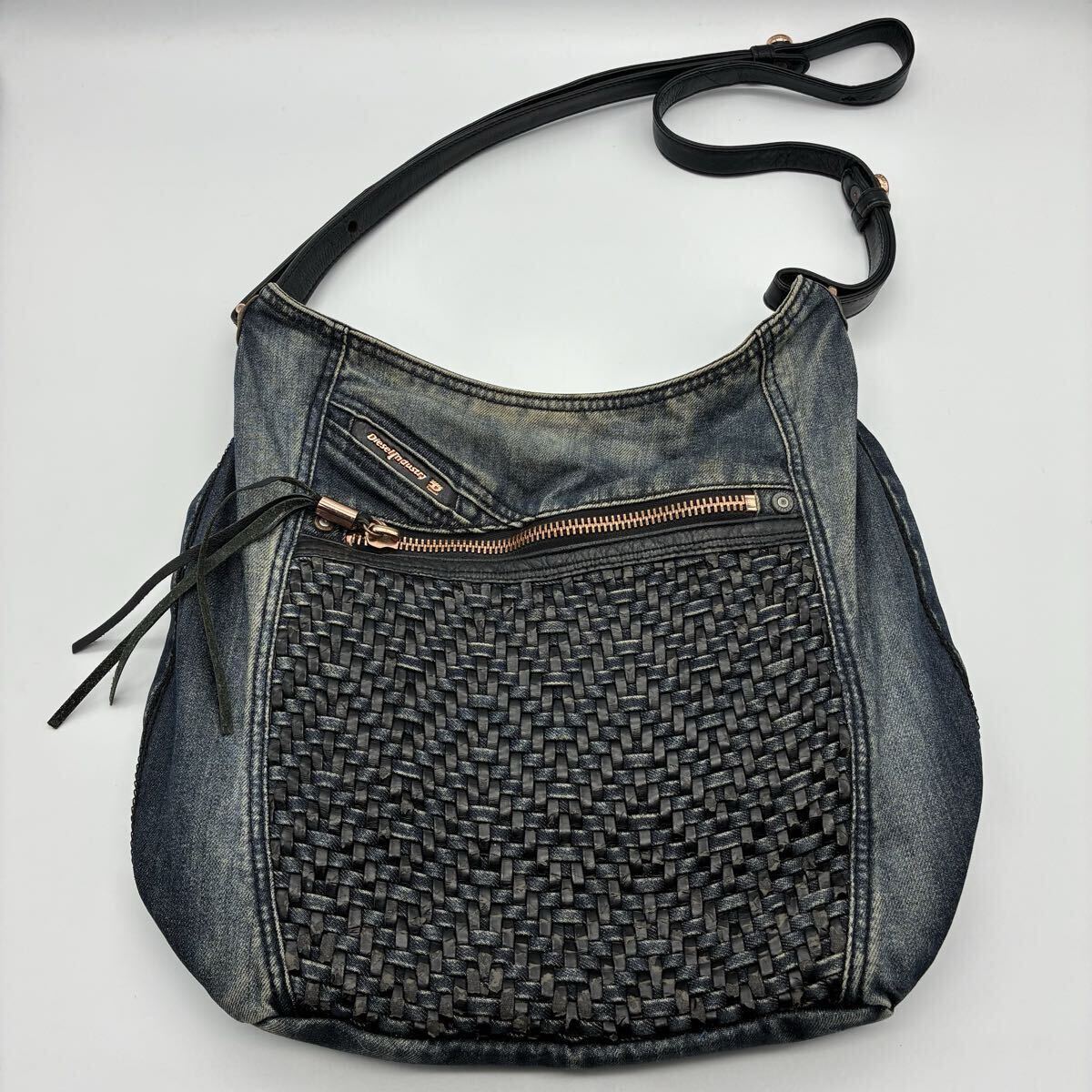 １円～　DIESEL　ディーゼル　ショルダーバッグ　デニム　編み込み　肩掛け　斜め掛け　クロスボディ　マグネット開閉　y2k