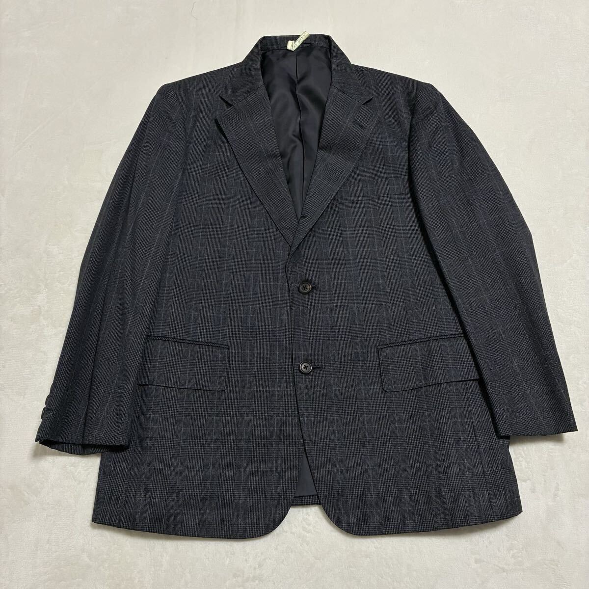 １円～　J.PRESS ジェイプレス テーラードジャケット グレンチェック シングル　スーツ　上着　ジャケット　AB5　L相当　グレー 訳アリ