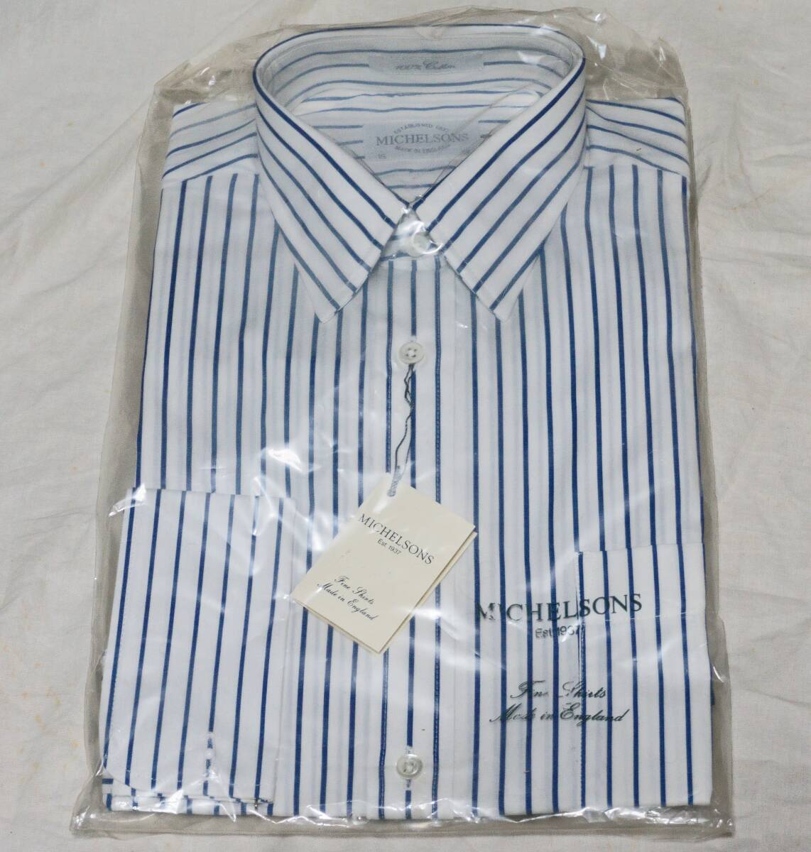 MICHELSONS 長袖シャツ サイズ38 白 ストライプ 英国製 未使用