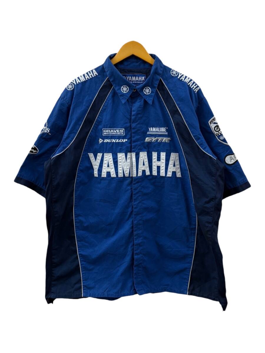 YAMAHA (ヤマハ) 半袖レーシングシャツ 刺繍 ワッペン 企業系 メッシュ切替 古着 2XL ブルー メンズ/078