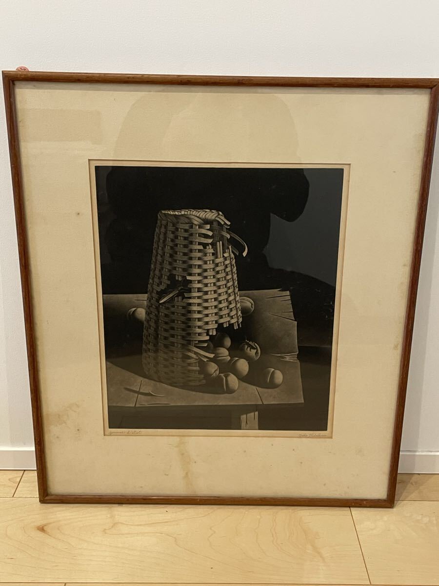 真作 秀島由己男 版画 銅版画 直筆サイン 鉛筆サイン 入り 額サイズ約56x51cm