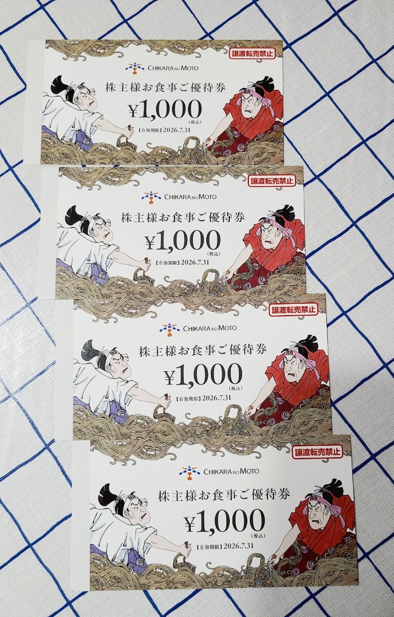 博多一風堂　力の源ホールディングス　株主優待　4000円分(1000円×4枚)　有効期限2026年7月31日まで