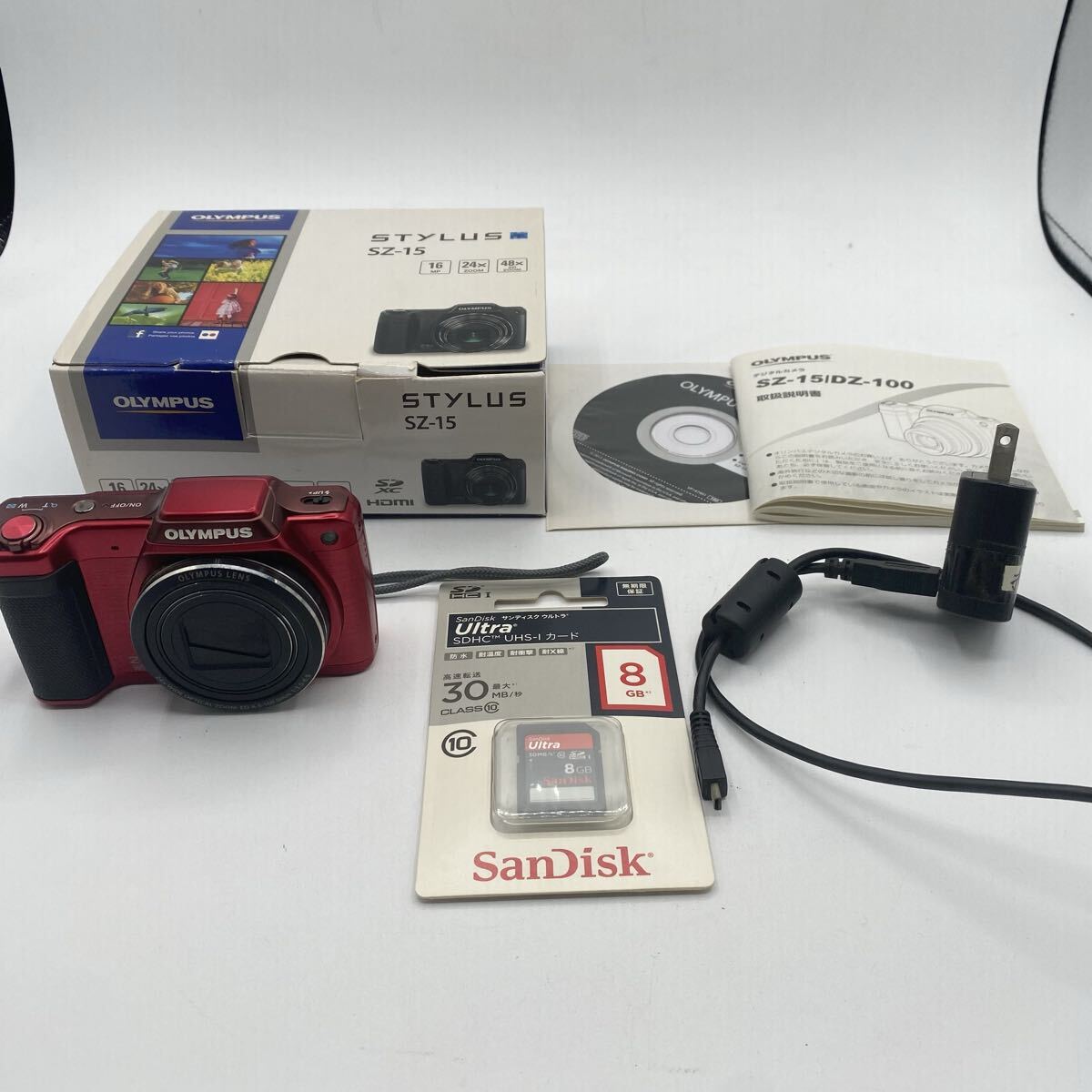 1円スタート OLYMPUS オリンパス コンパクトデジタルカメラ SZ-15 デジカメ 通電確認済み 新品未開封SDHCカード付き レッド 0319c