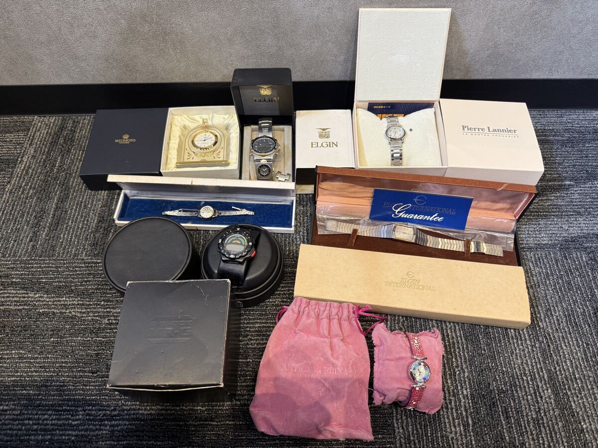 1円〜　時計箱付きまとめ7点セット SEIKO ELGIN MIKIMOTO G-SHOCK Pierre Lannier 腕時計 置時計 クォーツ 手巻き ブランド　0319G③