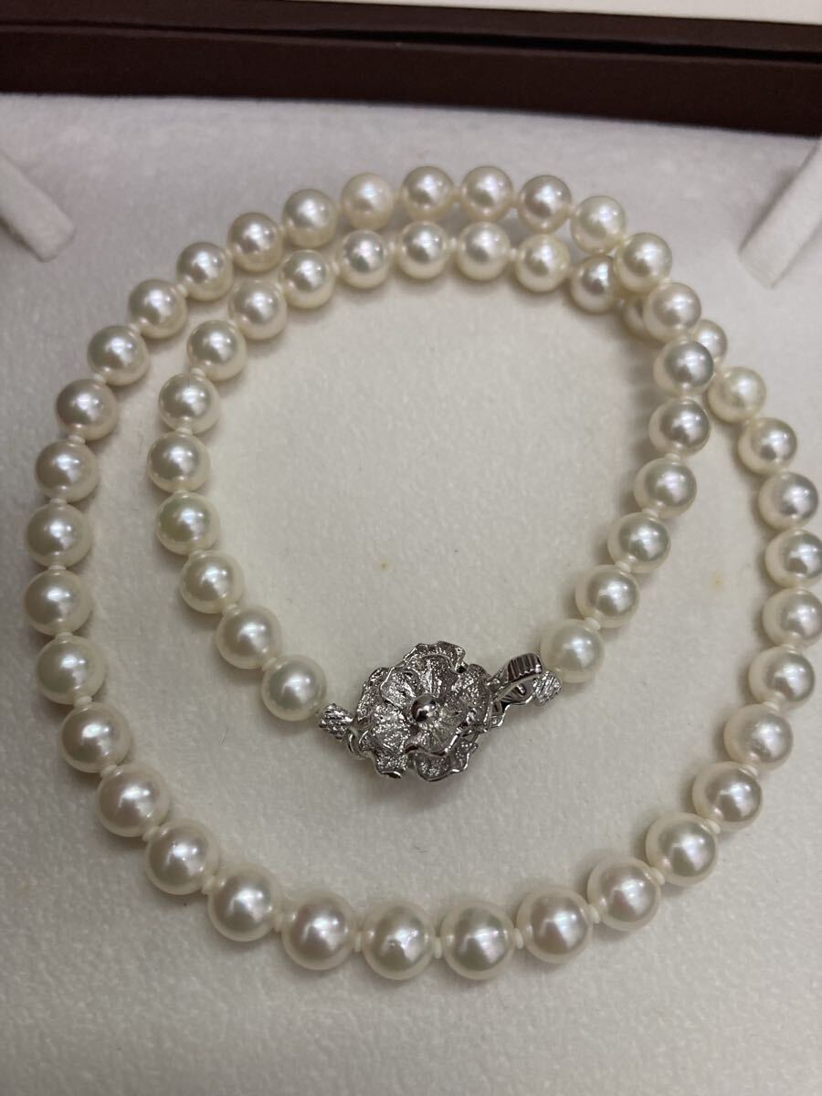 1円スタート ESTELLE パール ネックレス 真珠 レディース SILVER ケース付き 約7mm 0321A① 