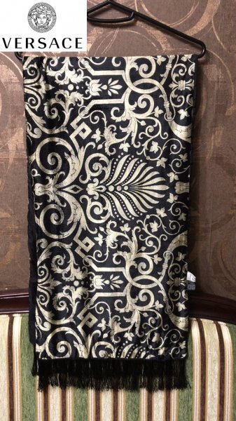 魅惑のバロック◎極上◆極美品◎Versace 最高級シルク製 GIANNI期 初版 バロック柄 フリンジマフラー◆ヴェルサーチェ ベルサーチェ