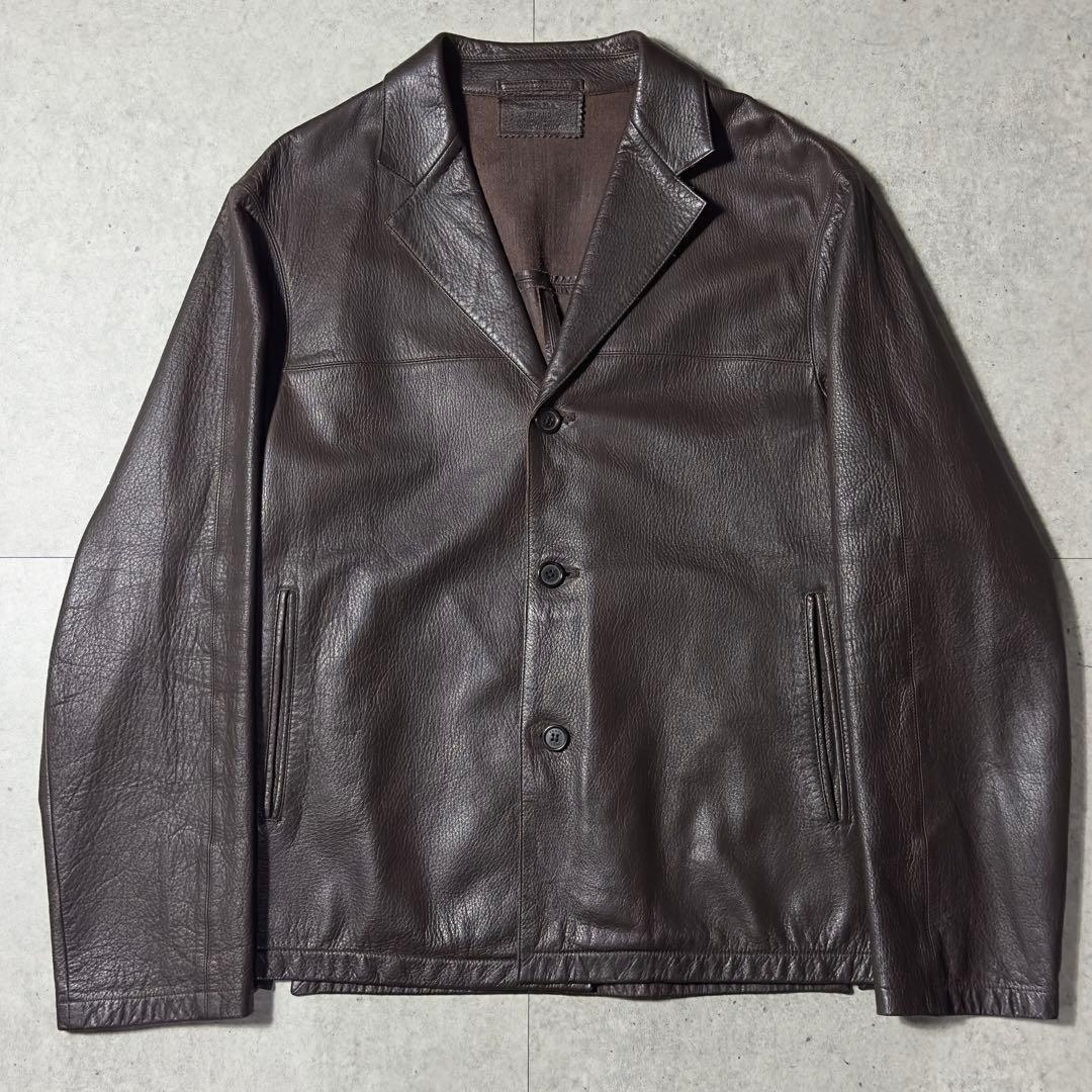 美品 90s~00s PRADA archive レザージャケット 48ブラウン