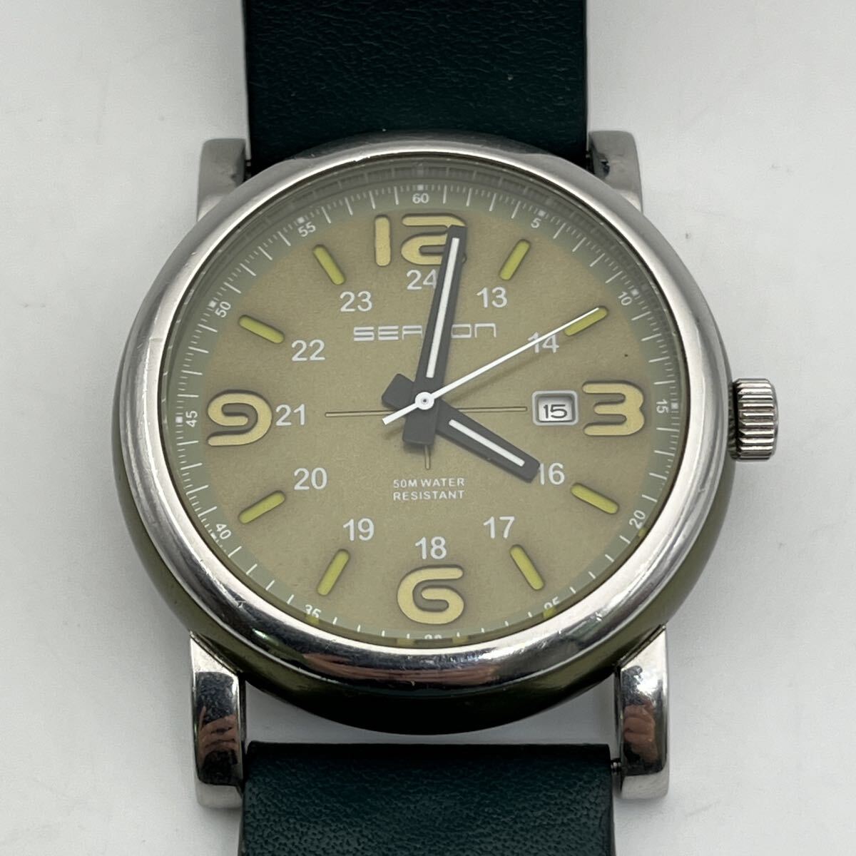 SEASON THE CLOCK HOUSE CO.,LTD. SE007M-GR1 WATER RESISTANT 5 BAR シーズン ザ・クロックハウス 3針 デイト 新品電池交換済 