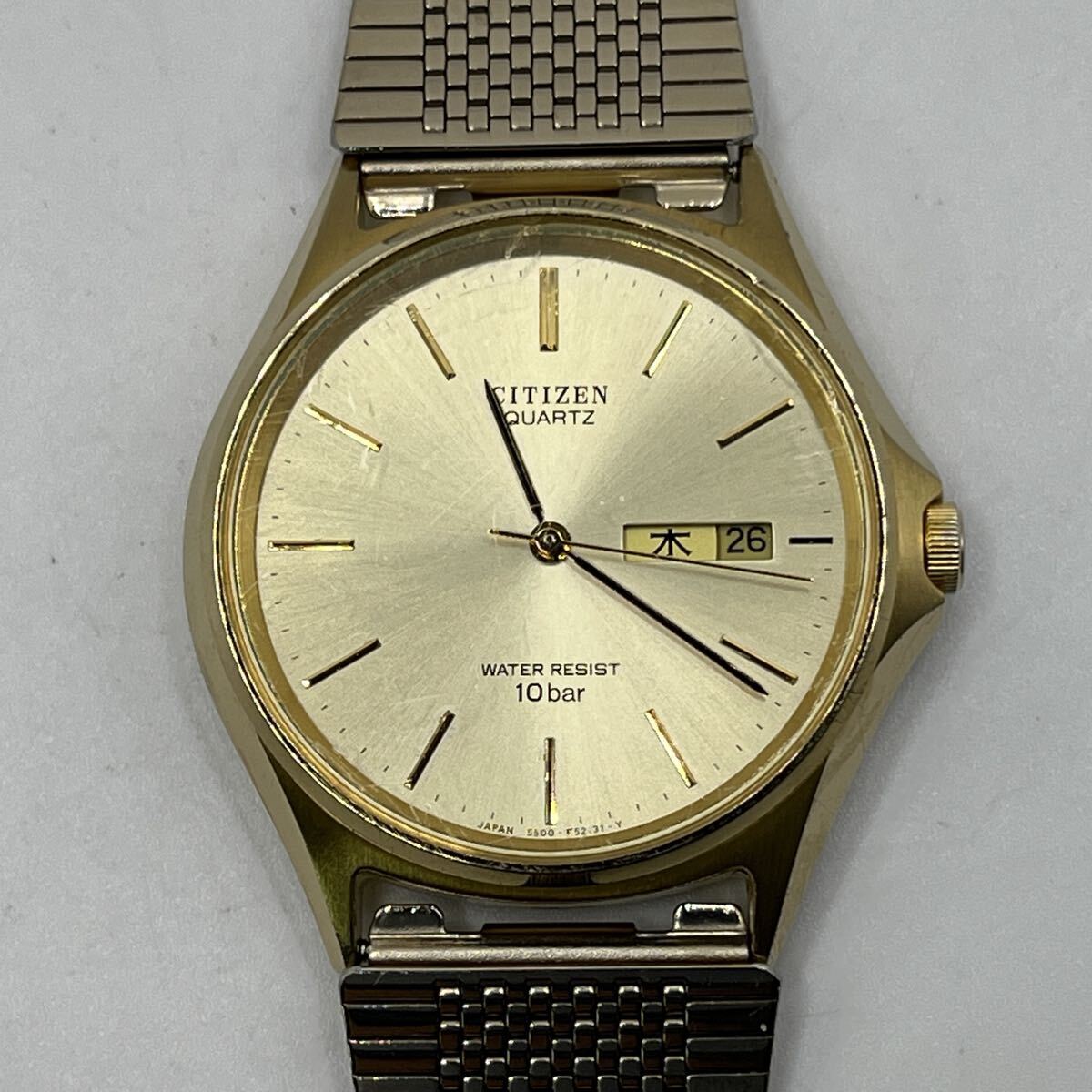 CITIZEN QUARTZ WATER RESIST 10bar BASE METAL CNG 5500-F 50123 K GN-4W-S シチズン 3針 デイデイト ゴールドカラー 動作品
