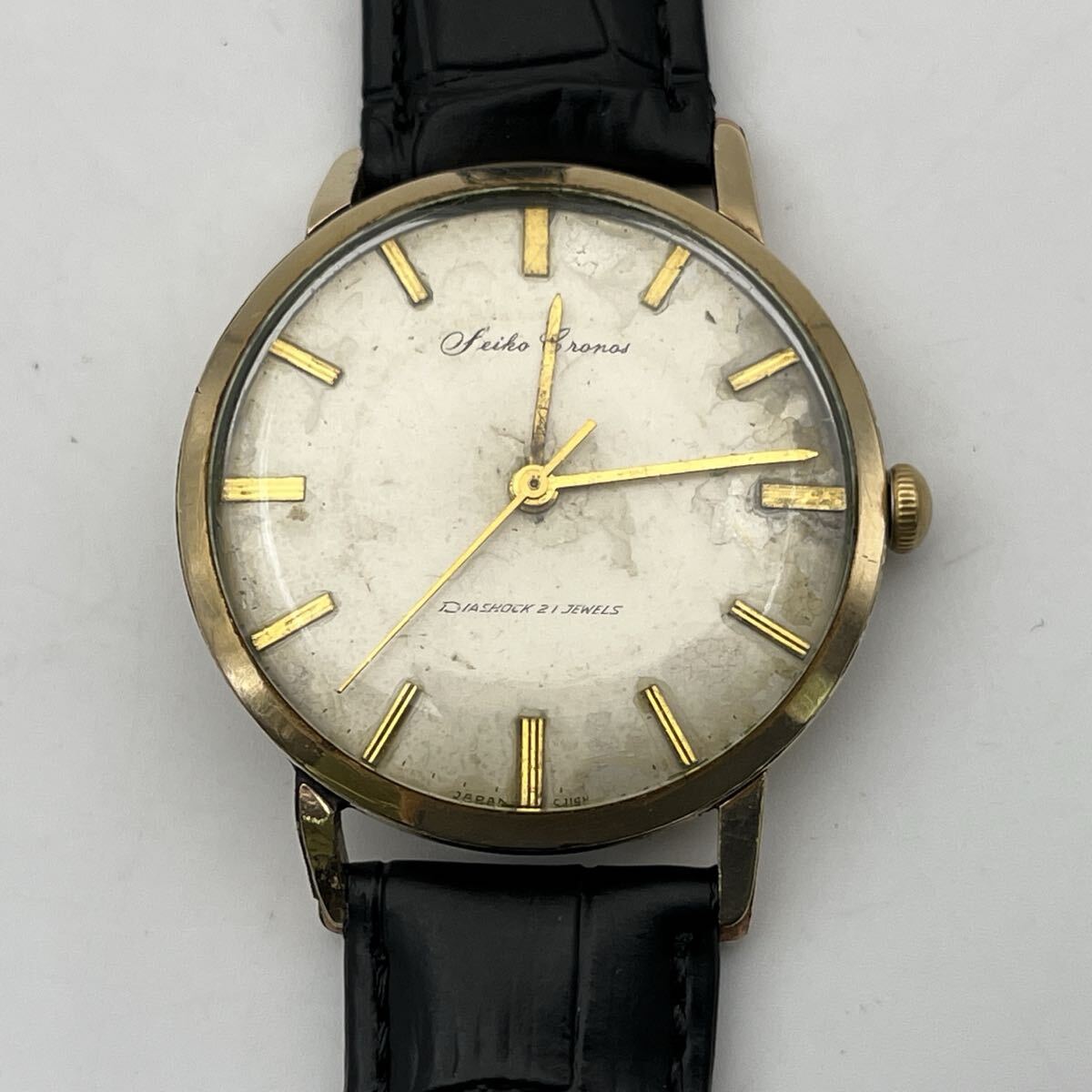 Seiko Cronos DIASHOCK 21 JEWELS FRONT 14K GOLD FILLED セイコー クロノス 14金 金張り 新品バンド交換済