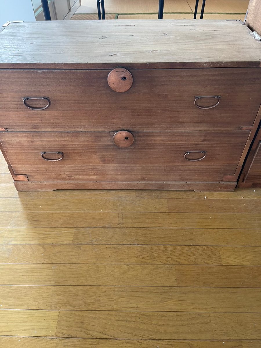 ○（1）和箪笥 二段 銅金具 昭和 日本 骨董 95×42×高さ56cm