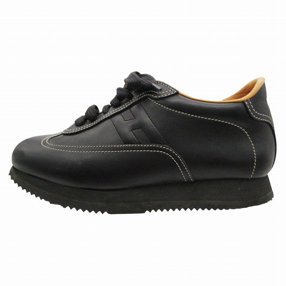 HERMES エルメス クイック レザー スニーカー シューズ ブラック サイズ36.5 23.5cm レディース 【中古】