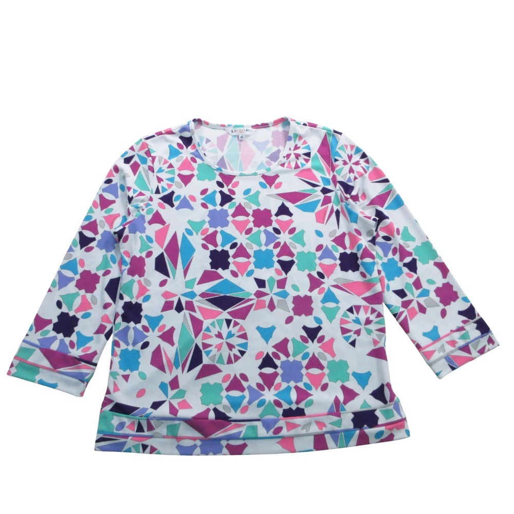 レオナール LEONARD SPORT 総柄 ストレッチ カットソー 七分袖 プルオーバー トップス サイズ40 L マルチカラー レディース 【中古】