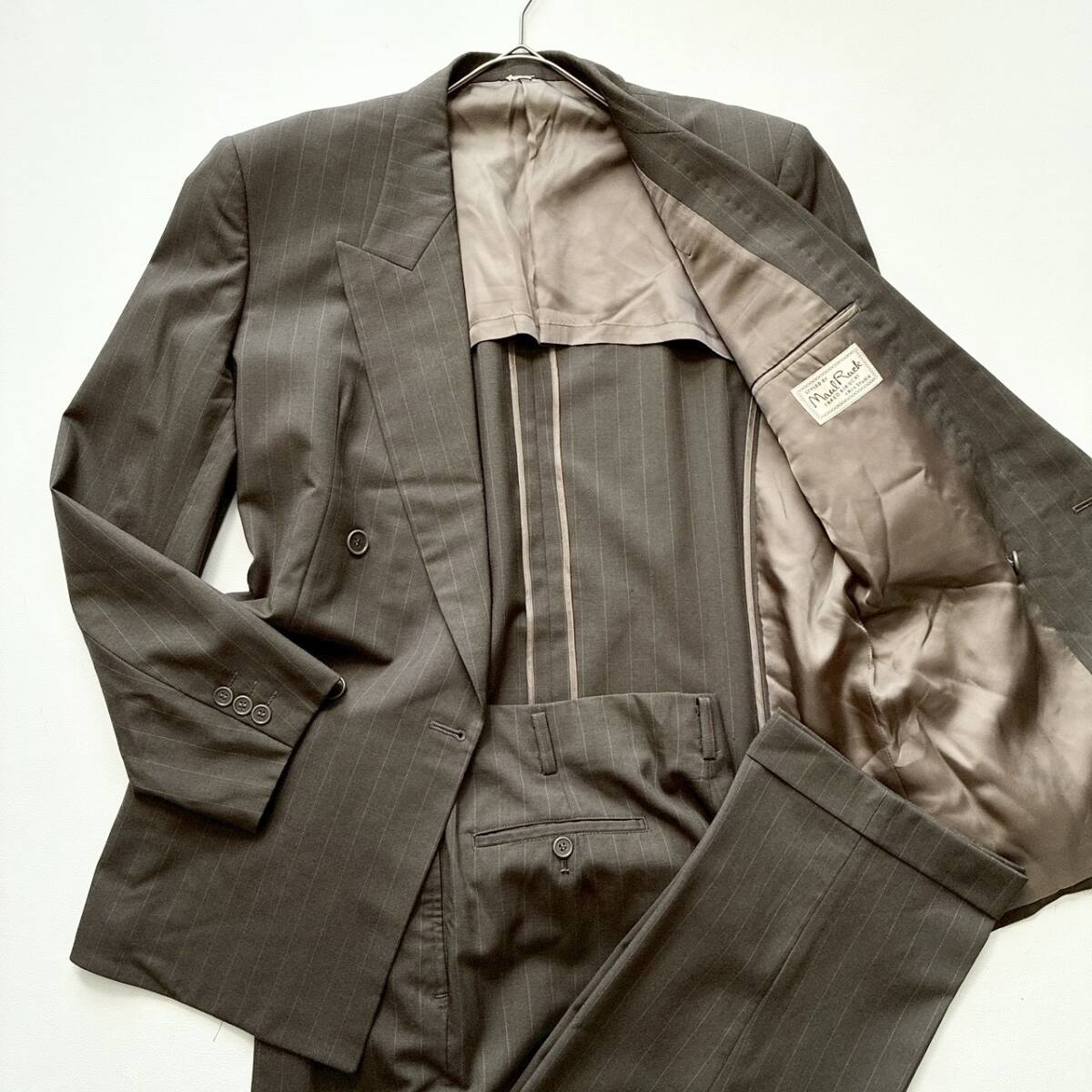 Maul Ruck TAKEO KIKUCHI モールラック タケオキクチ L ダブルブレスト スーツ セットアップ 4B ブラウン ピンストライプ ビジネス メンズ