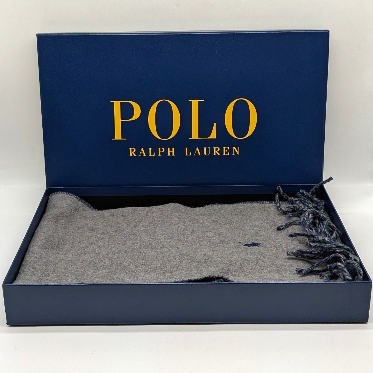 【2G11】1円スタート POLO RALPH LAUREN ポロ ラルフ ローレン マフラー 無地 シンプル ネイビー系 冬物 箱付き