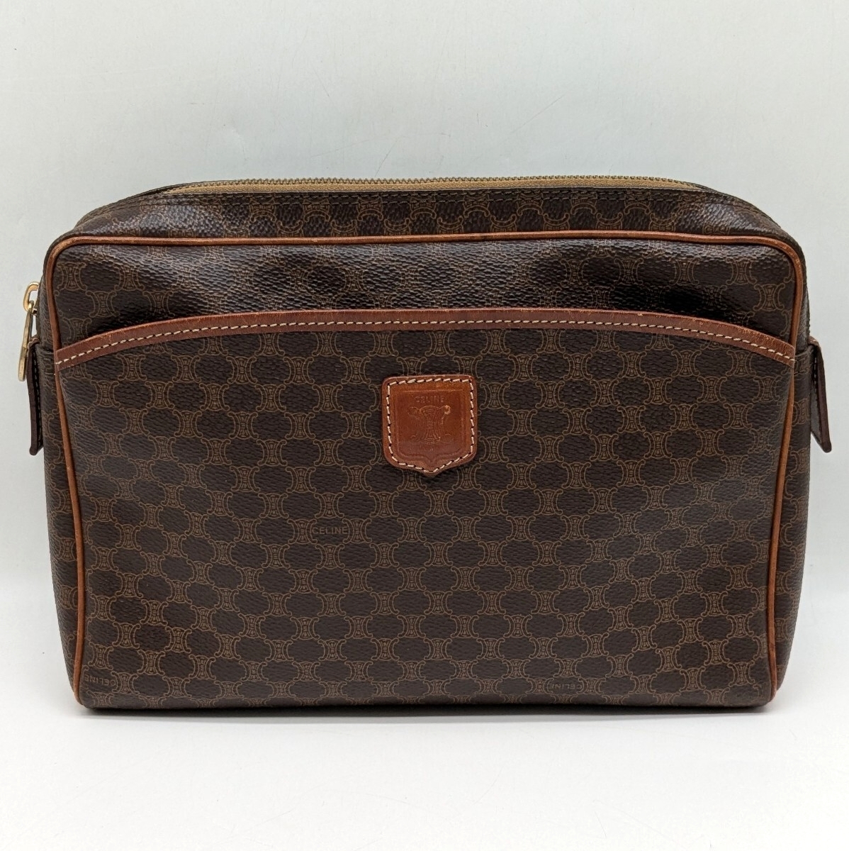 【3U12】1円スタート CELINE M14 セリーヌ マカダム クラッチバッグ セカンドバッグ レザー バッグ 鞄 ブラウン系