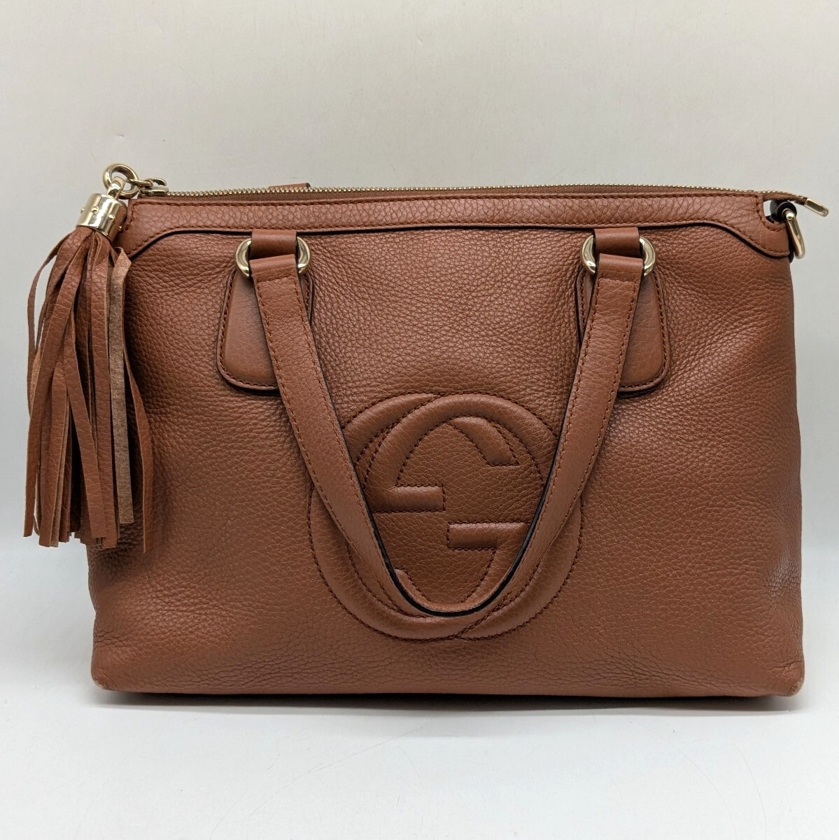 【3G7】1円スタート GUCCI / 308362 493075 グッチ ソーホー ハンドバッグ トートバッグ レザー バッグ 鞄 ブラウン系