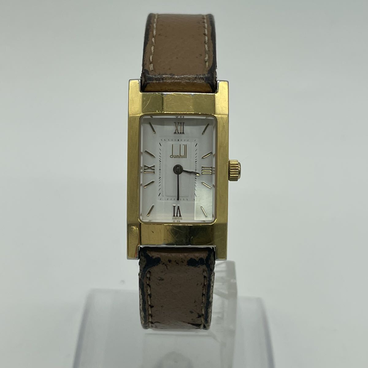 【2T3】1円スタート dunhill / 131 10418 QUARTZ ダンヒル ダンヒリオン 腕時計 クオーツ 電池式 カットガラス ゴールドカラー 白文字盤 