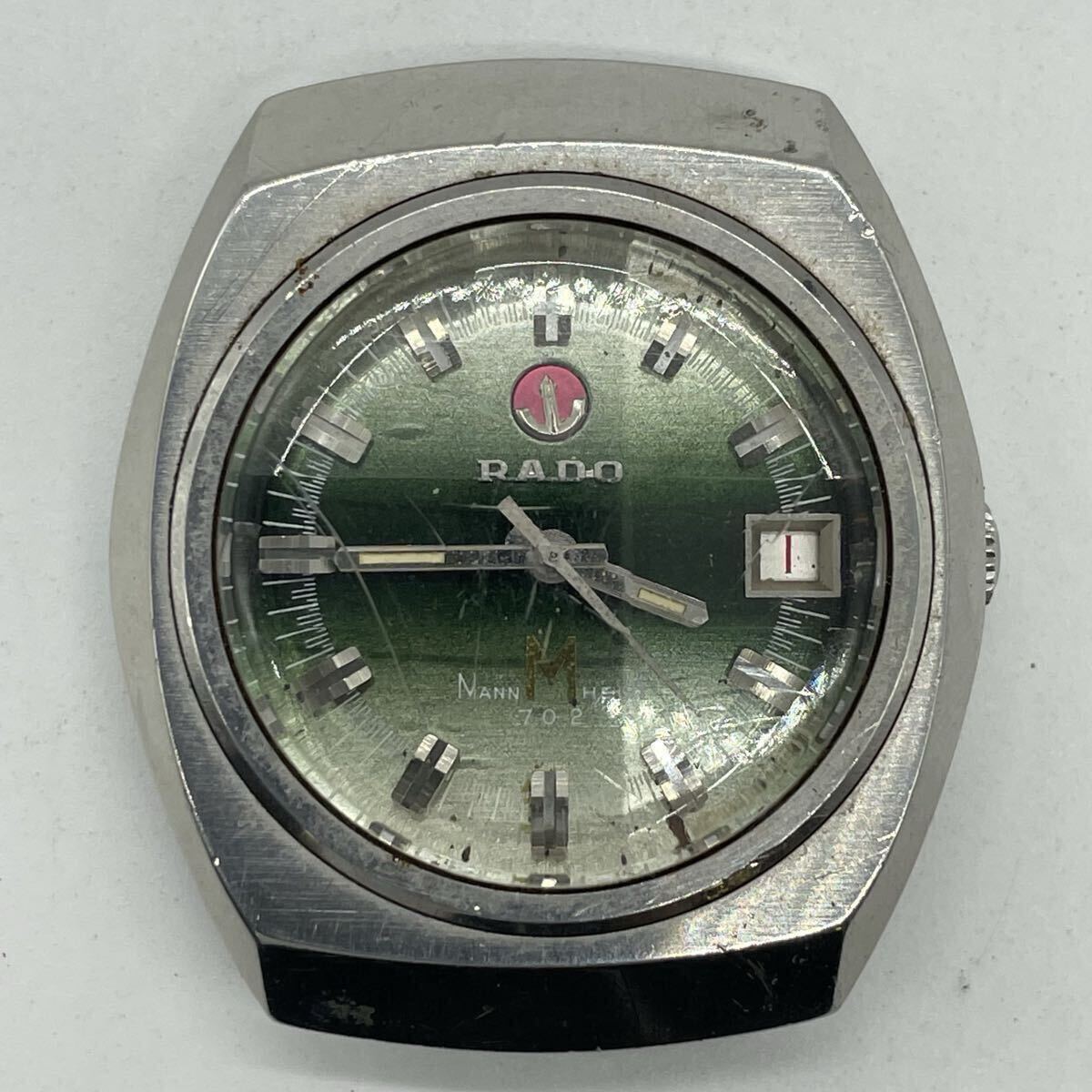 【2T41】1円スタート RADO MANNHEIM M 702 / 2797 206 ラドー マンハイム 腕時計 自動巻き カットガラス デイト グリーン文字盤