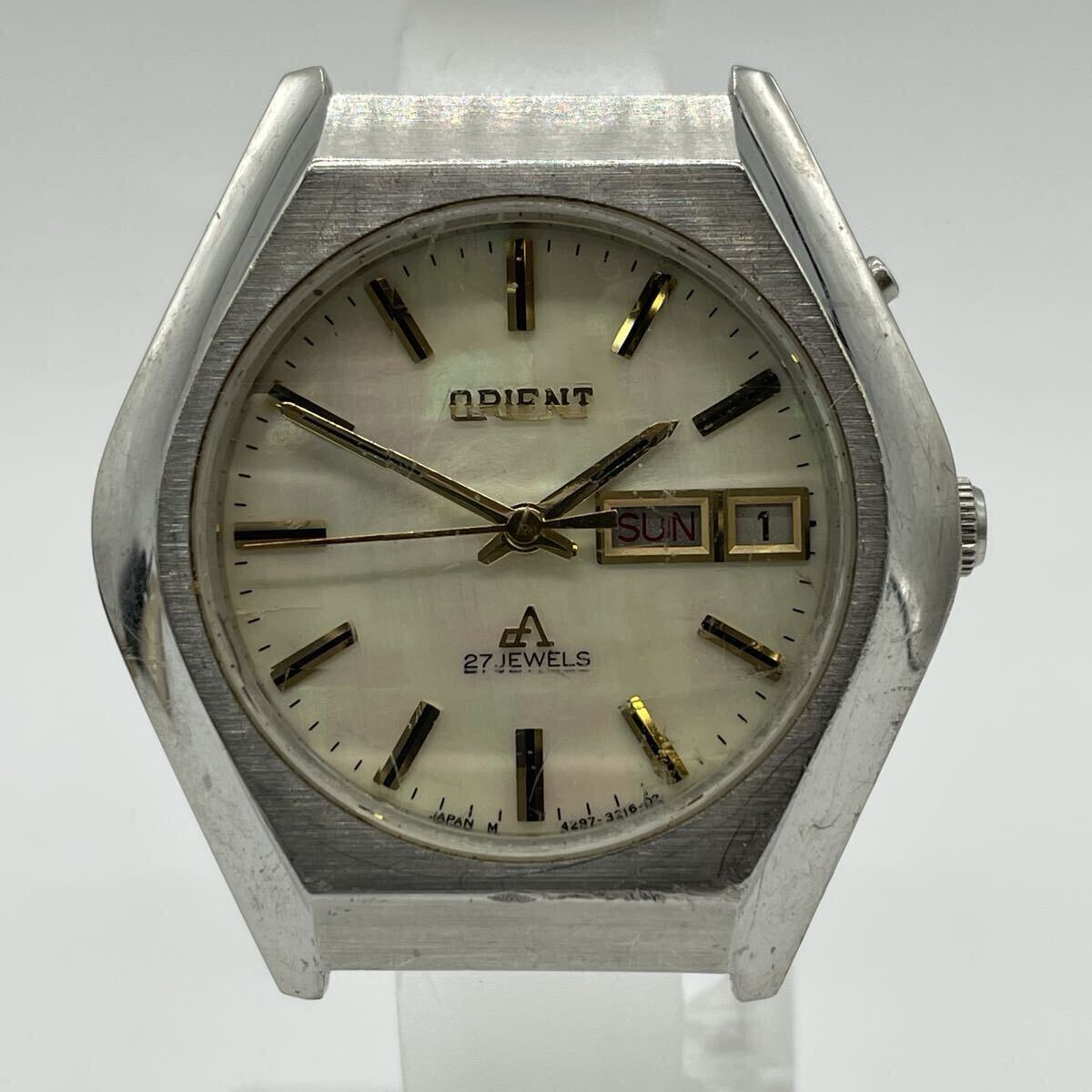 【3S34】1円スタート ORIENT / 6429-32160 CA オリエント 27石 自動巻き デイデイト カットガラス シェル文字盤 腕時計 メンズ