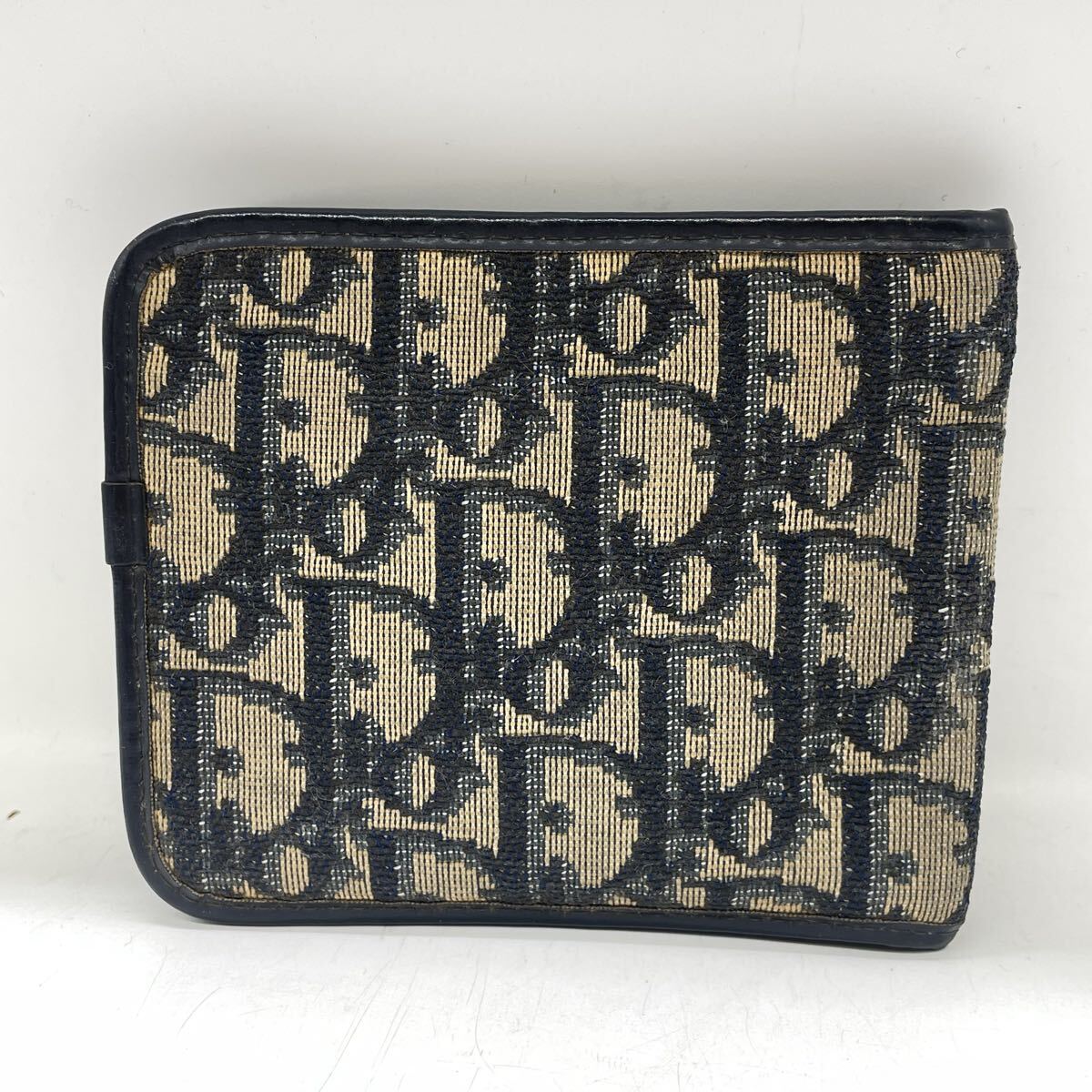 【3S40】1円スタート Christian Dior クリスチャン ディオール トロッター キャンバス レザー 二つ折り ネイビー ウォレット 