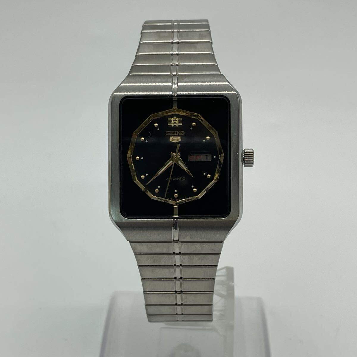 【3K12】1円スタート SEIKO 5 / 4206-5700 465166 セイコー ファイブ スクエア 腕時計 自動巻き ブラック文字盤 デイデイト シルバーカラー