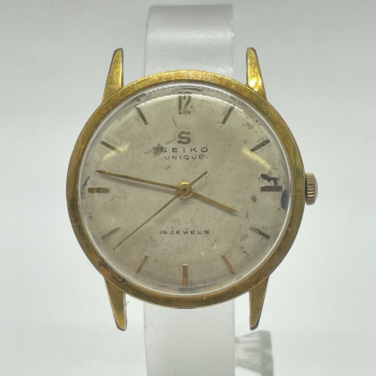 【3S20】1円スタート SEIKO UNIQUE 15JEWELS / 895725 14055 U セイコー ユニーク 15石 腕時計 手巻き ゴールドカラー 現状稼働品