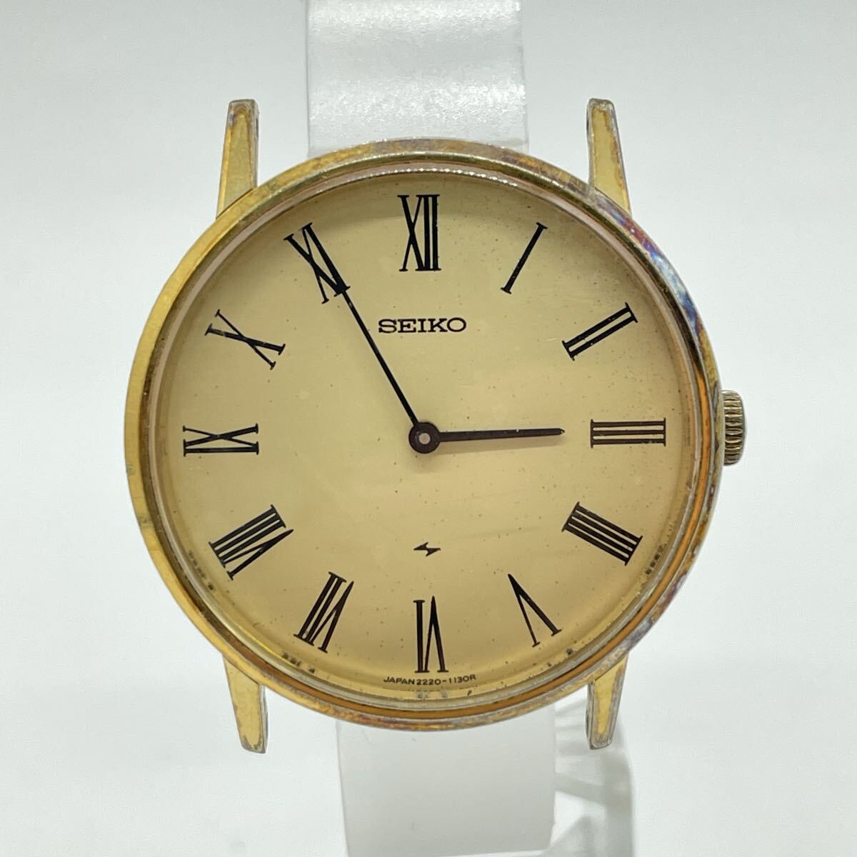 【3S14】1円スタート SEIKO / 2220-0430 607810 セイコー ゴールド文字盤 ローマンインデックス 手巻き ゴールドカラー 