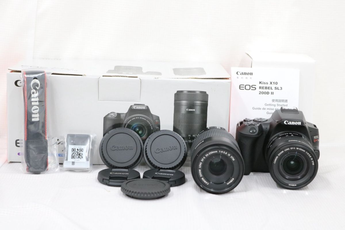 【美品 返品保証】 【シャッター1000回以下】キャノン Canon EOS Kiss X10 EF-S 18-55mm F4-5.6 55-250mm IS STM デジタル一眼 e8315