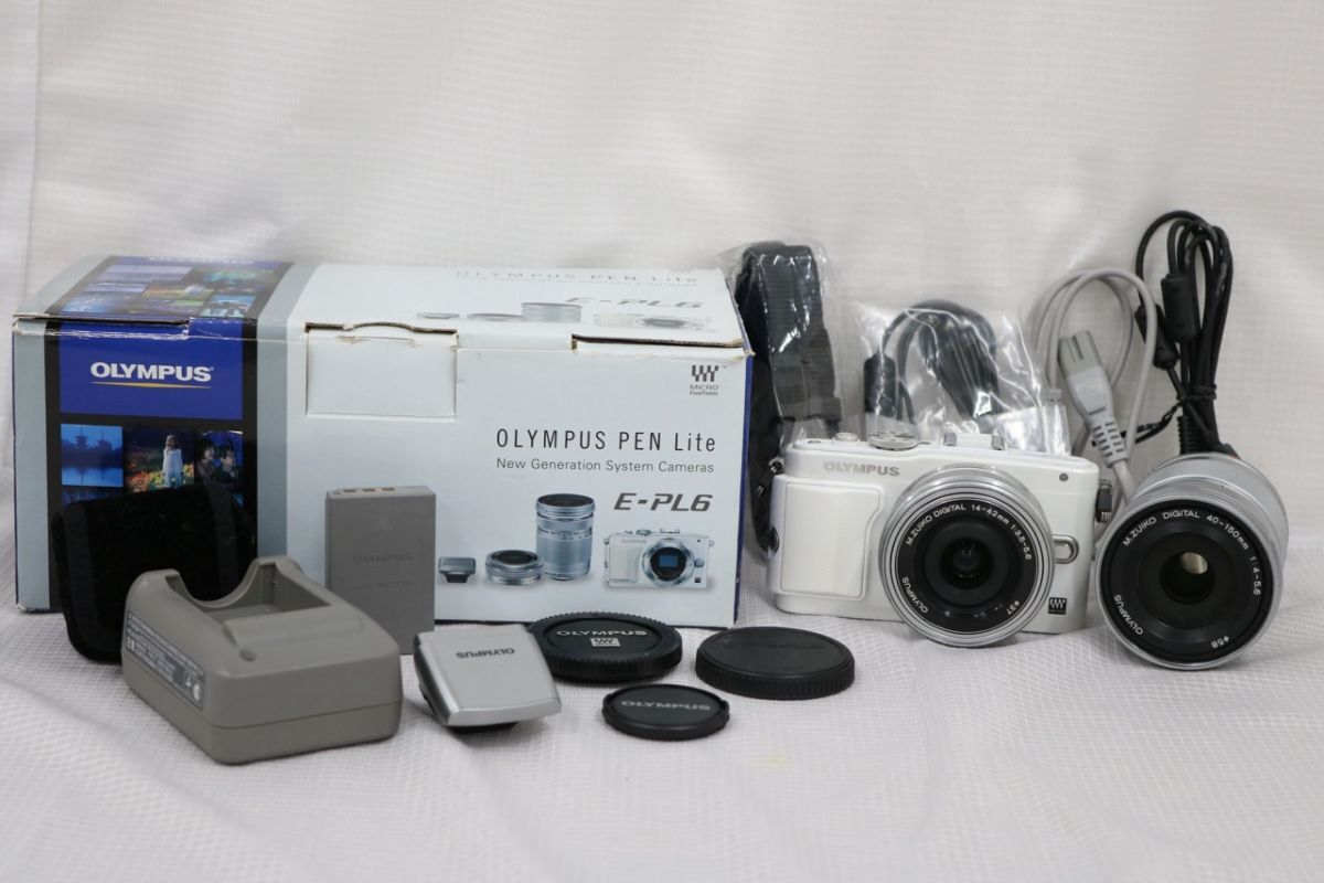 【返品保証】 【シャッター369回】オリンパス Olympus PEN Lite E-PL6 ホワイト 14-42mm 40-150mm ミラーレス一眼 e8309