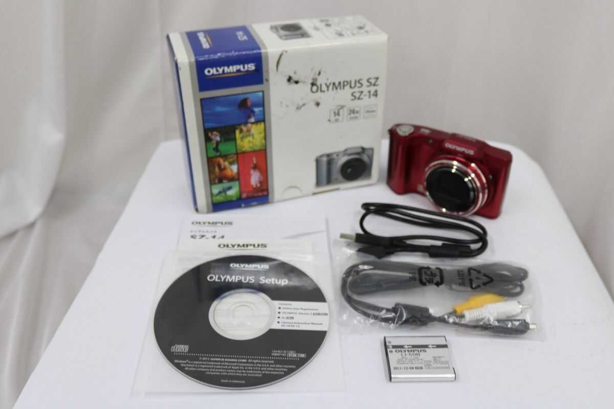 【返品保証】 【元箱付き】オリンパス Olympus SZ-14 24x WIDE レッド バッテリー付き コンパクトデジタルカメラ e9612
