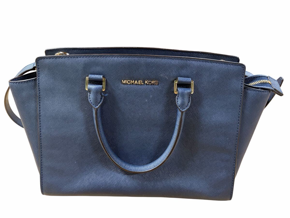 【比較的美品】MICHAEL KORS マイケルコース ロゴ レザー トートバッグ ショルダーバッグ 2way ネイビー